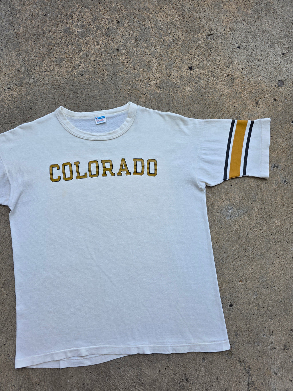 1970s Colorado University Champion Blue Bar Shirt XL